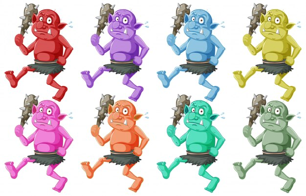 Colorful goblins or trolls on white background