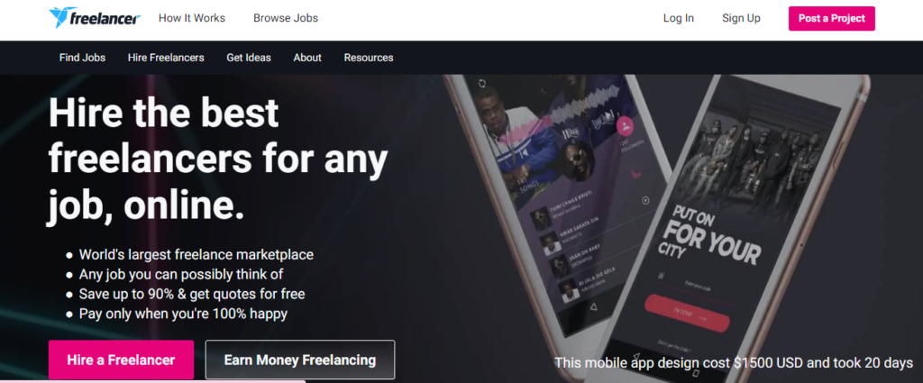 Freelancer main page